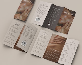 Esthetician Trifold Brochure Template, Beauty Salon Price list, Minimalistic, Esthetician Flyer, Medspa Skincare Beauty Brochure, Business