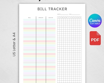 Bill Pay Organizer. Bill Payment Log. Monthly Bill Payment Checklist,bill Pay Template,Digital Bill Tracker,Monthly Bill Log,Canva Temlplate