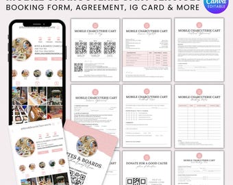 Mobile Charcuterie Cart Bundle, Charcuterie Cart Contract Agreement, Intake Form, Charcuterie Cart Business Card, Charcuterie Cart Menu