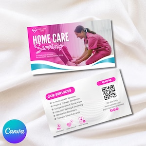 Home Care Service Business Card, Editable Home Care business card Senior & Elderly Care Services Template,Premade Care Service Business card