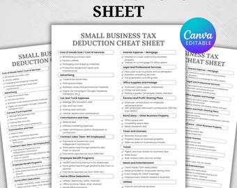 Tax Deduction Sheets, Business Tax Deductions, Tax deduction tracker, Small Business Tax Deduction Cheat Sheet, Printable Tax Sheet