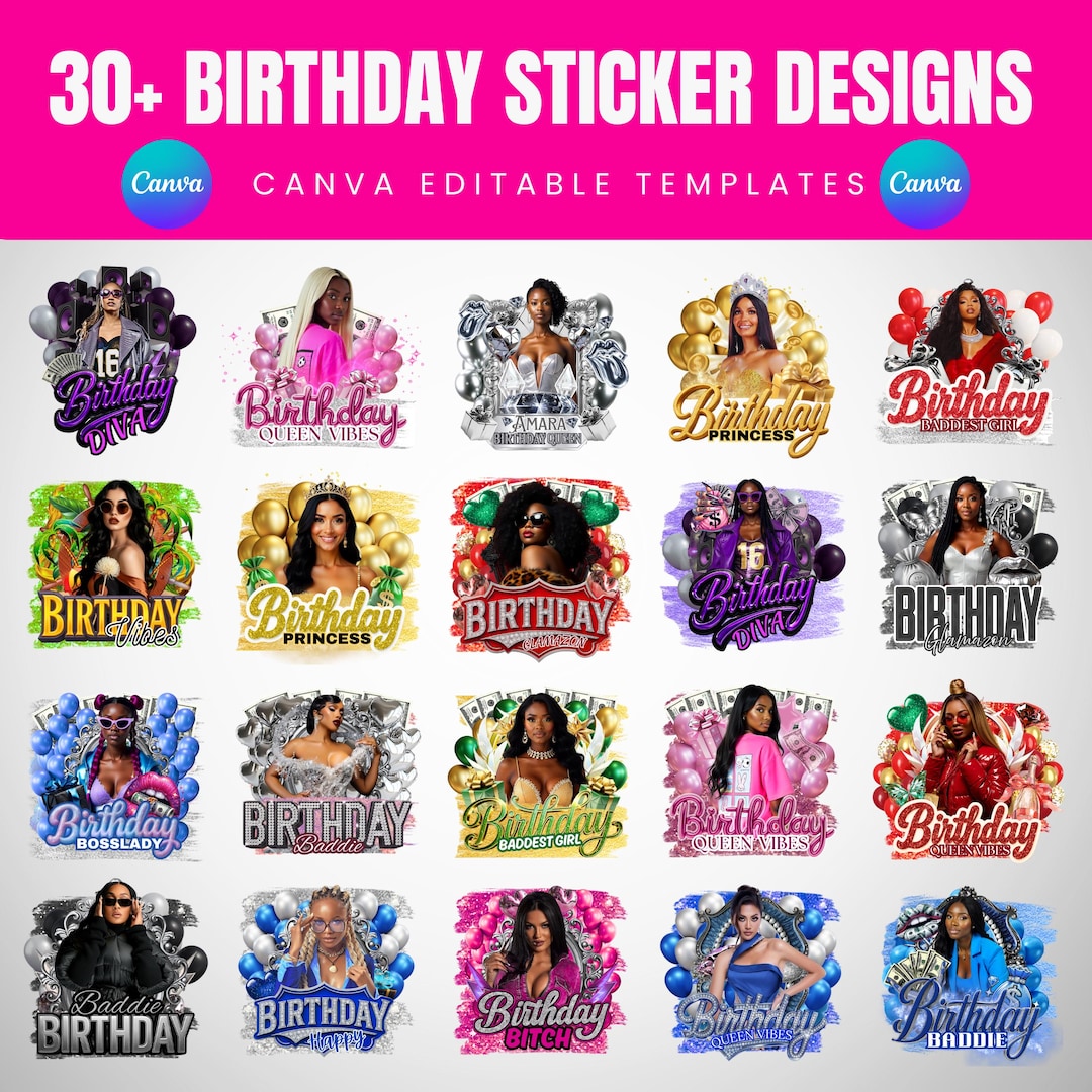 Birthday Design Template Bundle, 30+birthday Sticker, Styrofoam Cup ...
