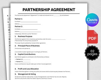 Digital Partnership Agreement Template, Editable Business Partner Contract for Startup & Small Businesses Partnership Contract Template