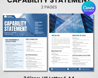 Capability Statement Template Canva, Corporate Flyer, Editable Business Capability Statement, Company Overview Flyer Template