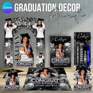 Custom Graduation Decor Bundle, Grad Entrance Arch, Congrats Grad Banner, Grad Name Cutout, Hat Arch Wall,Class of 2025 Floor Wrap Decor Set