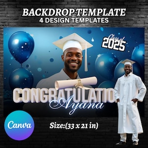 Graduation Backdrop Bundle, 4 Editable Graduate Backdrops, Canva Grad Party Decor,Class of 2025 Backdrop,Grad Backdrop,Grad Party Backdrop