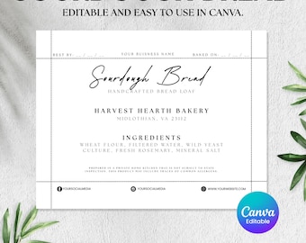 Cottage Food Label For Sourdough Bread Box, Home Bakery Ingredient Label, Canva Template Instant Download