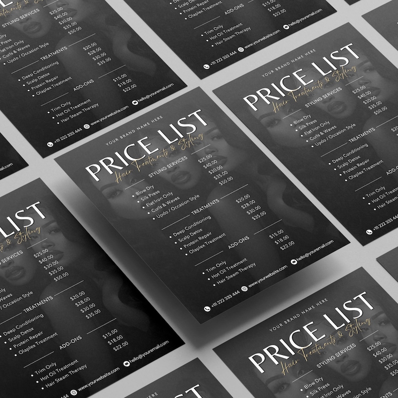 Price List Template, Hair Pricing Flyer, Price List Flyer,pricing Guide ...
