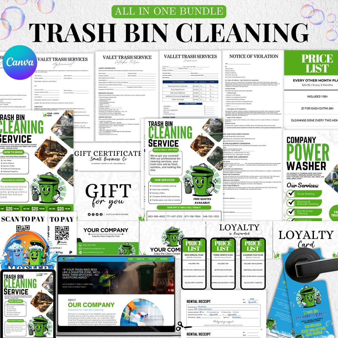 Trash Bin Cleaning Business Bundle, Trash Bin Cleaning Flyer, Scan to ...