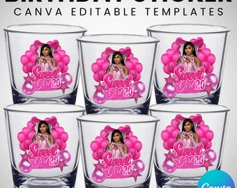 Shot Glass Sticker, Pink Birthday Sticker, Styrofoam Cup Sticker, All Zodiac Signs, T-Shirt Design, Canva Template