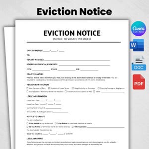 Editable Eviction Notice, Eviction Letter Template, Eviction Template, Notice to Vacate, Landlord Notice to Vacate to Tenant,Word DOCS Canva