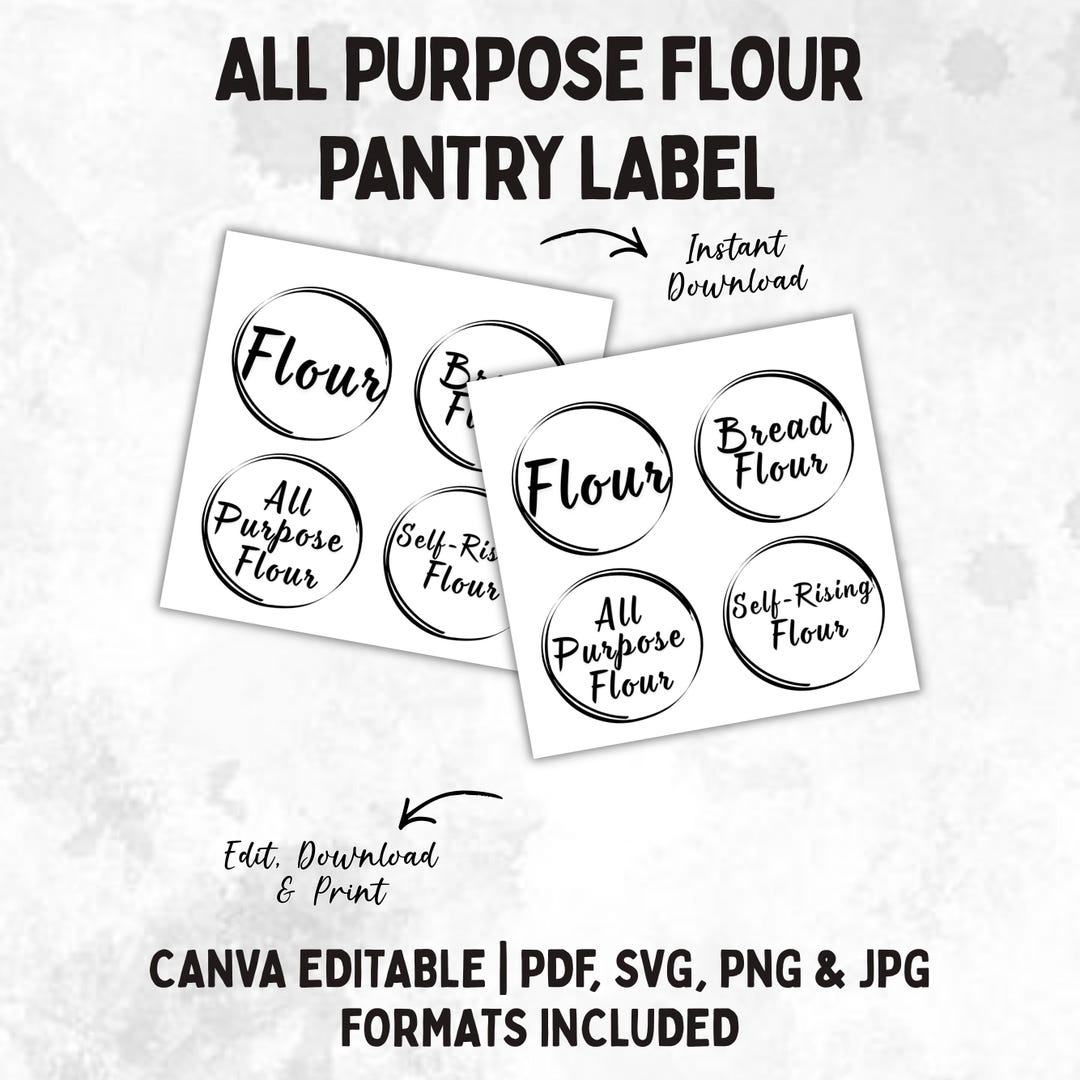Printable All Purpose Flour Labels, PDF, SVG, JPG, Png, Baking Mix ...