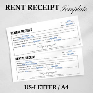 Editable Rent Receipt Template, Printable Simple Rent Receipt, Minimalist Receipt, Sales Receipt Editable, Business Receipt Canva Template