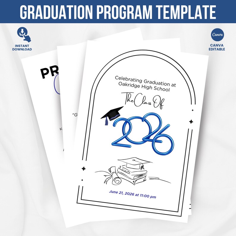 2026 Graduation Program Template, Editable 2025 Ceremony Card, Class of ...