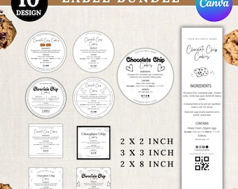 Cottage Food Label Template Bundle, Cookies Ingredients Label Bakery Ingredients Sticker Design, Bakery Business Template Canva Editable
