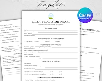 Editable Event Decorating Services Contract, Event Decor Rental Agreement, Party Decor Services, Event Planning Forms, Canva Template