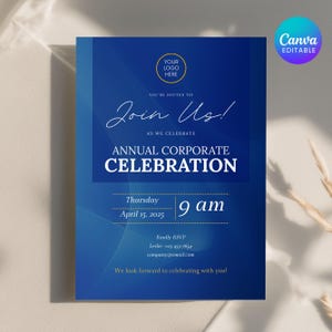 Business Invitation Template, Corporate Annual Celebration Dinner Party Anniversary, Office Anniversary Printable Party, Canva Template