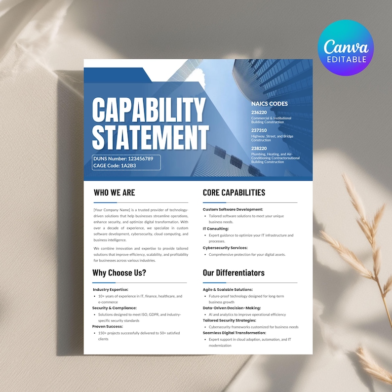 Capability Statement Template Canva, Corporate Flyer, Editable Business ...