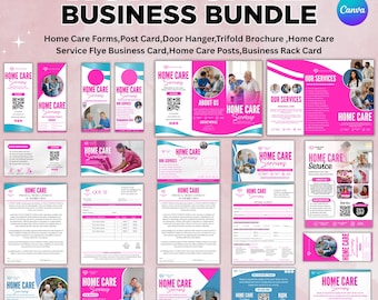 Home Care Service Templates Bundle, Client Intake Form, Brochure, Flyer, Business Card, Door Hanger, Canva Template Instant Download