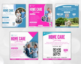 5x Home Care Service Flyers, Editable Home Care Flyer, Senior & Elderly Care Services, Home Health Template, Premade Care Service Flyer