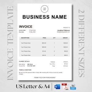 Invoice Template, Minimalist Business Invoice, Editable Receipt Form, Receipt Order, Editable Client Invoice, Small Business Billing Form