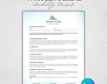 Inflatable Water Slide & Bounce House Liability Waiver, Water Slide Waiver Consent Form,Equipment Rental Release Template, Bounce House Form