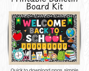 Printable Welcome Back To School Bulletin Board Kit, August or September Classroom Door Sign Decor, Instant Download
