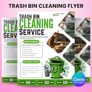 Folleto de limpieza de contenedores de basura, folleto de marketing de lavado de contenedores de basura, folleto de limpieza de contenedores, folleto de servicio de limpieza de contenedores de basura, plantilla de Canva
