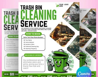 Trash Bin Cleaning Flyer, Garbage Can Wash Marketing Flyer, Dumpster Cleaning Flyer, Trash Bin Cleaning Service Flyer, Canva Template
