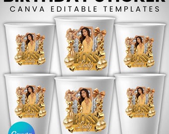 Styrofoam Cup Sticker, Gold And Silver Birthday Sticker, Shot Glass, All Zodiac Signs, T-Shirt Design, Canva Template, Instant Download