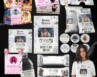 Vote Prom Queen Campagin Bundle, Newspaper Prom Party Favor, Prom Chip Bag, Candy Card, Lollipop Tag, Prom Campaign Ideas