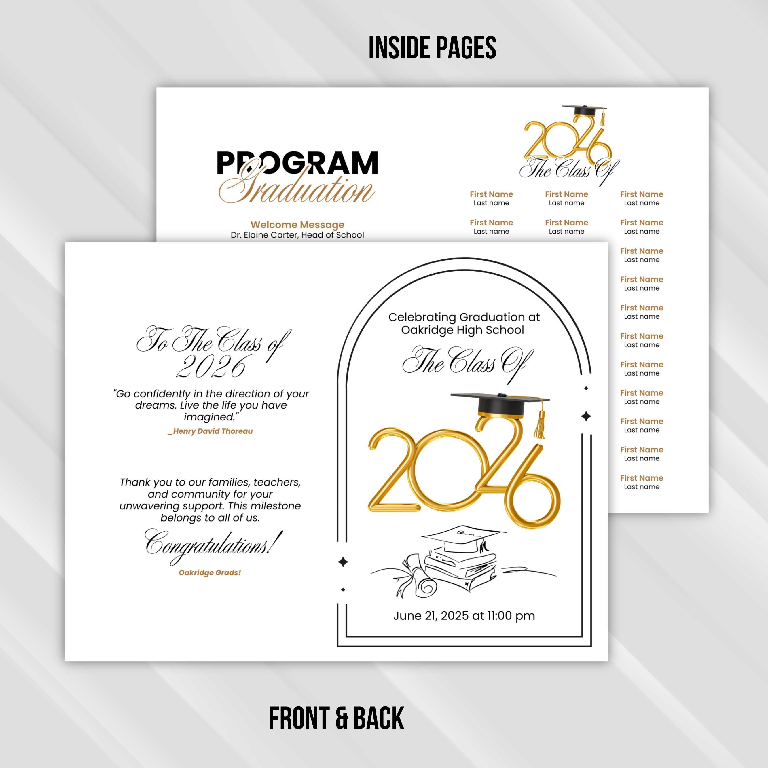 2026 Graduation Program Template, Editable 2025 Ceremony Card, Class of ...