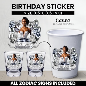 Cancer SZN Cup Sticker Template, Diamond and Pearls Editable Party Cup Template
