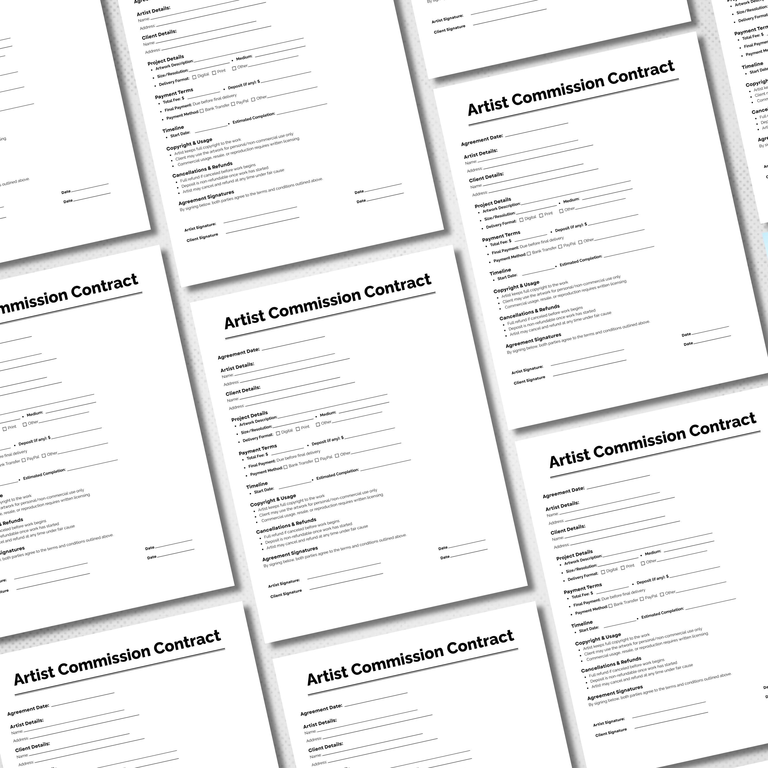 One Page Artist Commission Contract, Editable Commission Contract ...