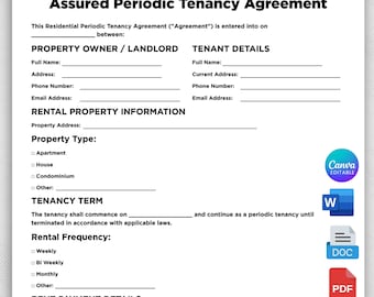 Assured Periodic Tenancy Agreement, RRA 2026 Compliant, Canva & PDF Instant Download