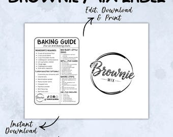Etykiety do mieszanki brownie do druku, szablon Canva na etykietę suchej mieszanki, PDF, SVG, JPG, PNG, etykiety do mieszanki do pieczenia do domowych wypieków, natychmiastowe pobranie