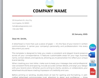 Editable Letterhead Template, Printable Letterhead For Small Business, Modern Letterhead Design for Corporate Branding Word And Google Docs