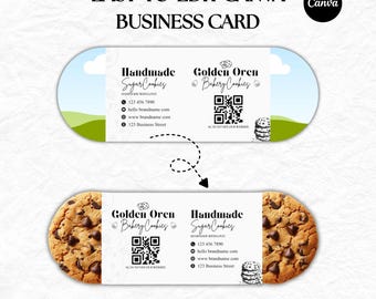 Modello Canva per biglietto da visita pieghevole per prodotti alimentari artigianali, biglietto da visita per biscotti, branding per piccole imprese, download immediato