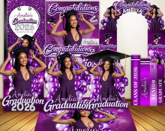 Custom Graduation Decor Bundle, Grad Entrance Arch, Congrats Grad Banner, Grad Name Cutout, Hat Arch Wall,Class of 2026 Floor Wrap Decor Set