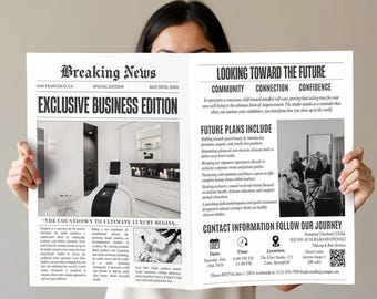 Canva Business Newspaper Template, Editable Business Announcement Newspaper, Grand Opening, Newspaper For Branding, Instant Download