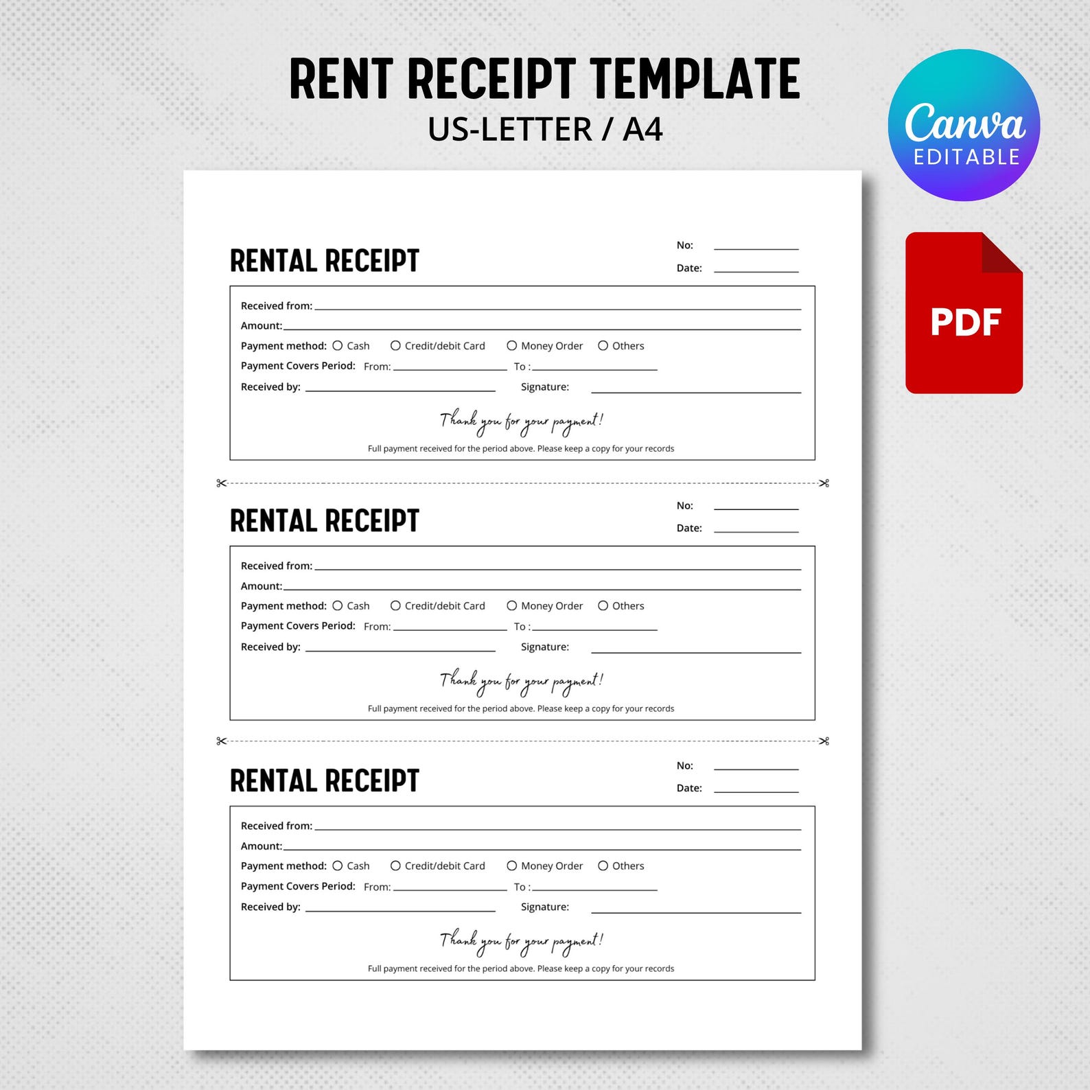 Simple Rent Receits Editable Rent Receipt Template, Printable Simple Rent Receipt ...