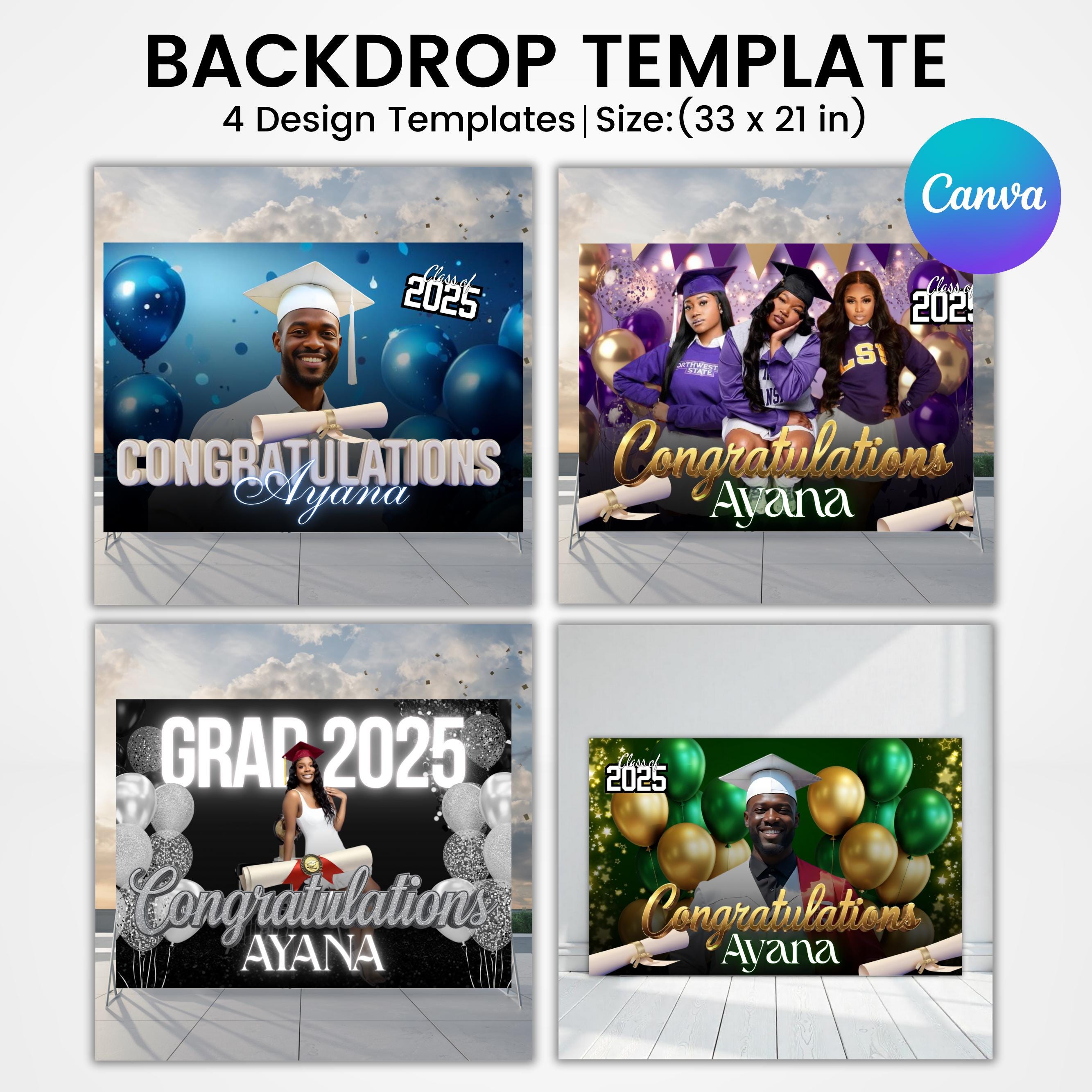 Graduation Backdrop Bundle, 4 Editable Graduate Backdrops, Canva Grad ...