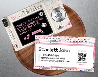 Editable Y2k Themed Business Card, Mobile Phone Business Card Template, Modern Stylish Card For Small businesses, Canva Template