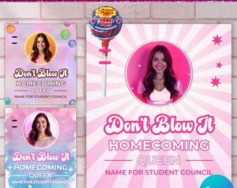 No lo arruines, Chews, Hoco, Etiquetas de piruleta de bienvenida, Vota por mí, Etiquetas de Chews me, Reina de la bienvenida, Campañas de bienvenida, Plantilla de Canva