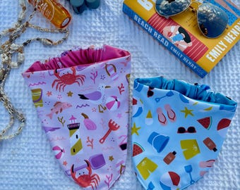 Beach Dog Bandana Reversible | Scrunchie Style Summer Dog Scarf | Palm Tree Pet Bandana | Moisture-Wicking Pink Blue Girl Boy Dog Accessory