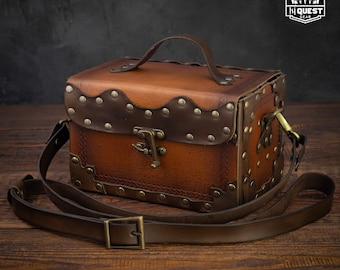Sac à potions en cuir fait main : malle d'alchimiste steampunk avec fioles