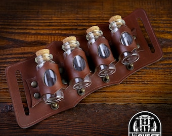 Leather Potion Belt Holder: Cosplay Vial Holster, Steampunk Accessory