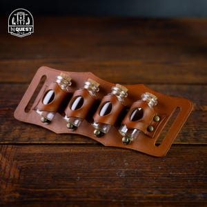 Leather Belt Potion Holder for 4 Bottles - Ideal for Cosplay, Alchemists, Healers, Adventurers , Steampunk Accessory, Quadruple Vial Holster