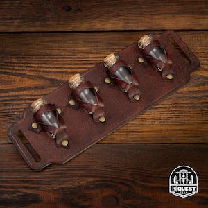 Leather Potion Holder, Alchemists Belt, Healers, Adventurers ,Steampunk Accessory , Quadruple Vial Holster