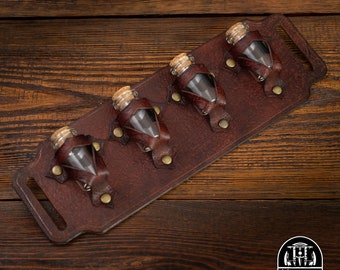 Leather Potion Holder, Alchemists Belt, Healers, Adventurers ,Steampunk Accessory , Quadruple Vial Holster